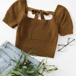 Knit square neck crop short sleeves shirt